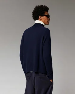 Sale FROM FUTURE Pull Col Roule Oversize Leger Navy
