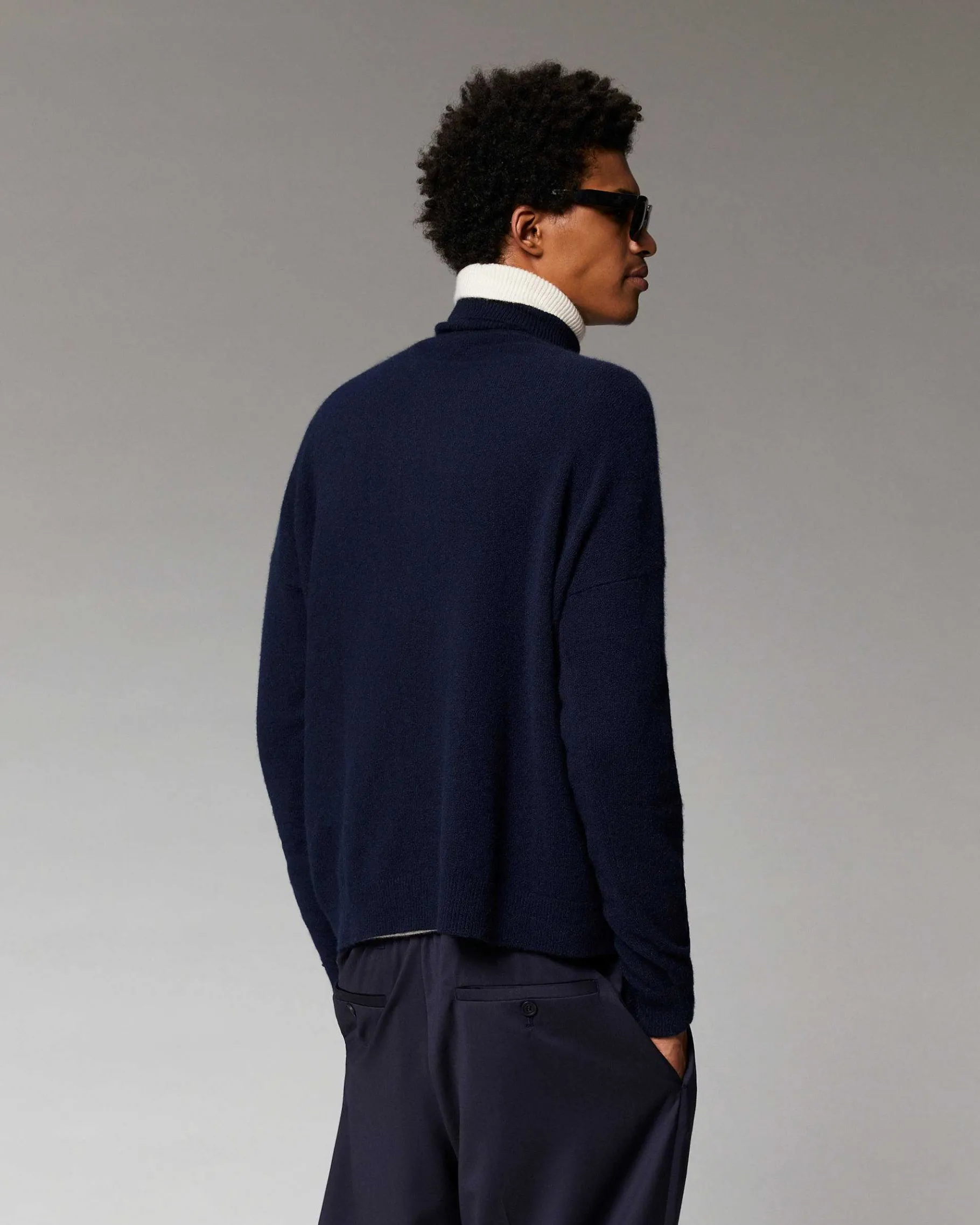 Sale FROM FUTURE Pull Col Roule Oversize Leger Navy