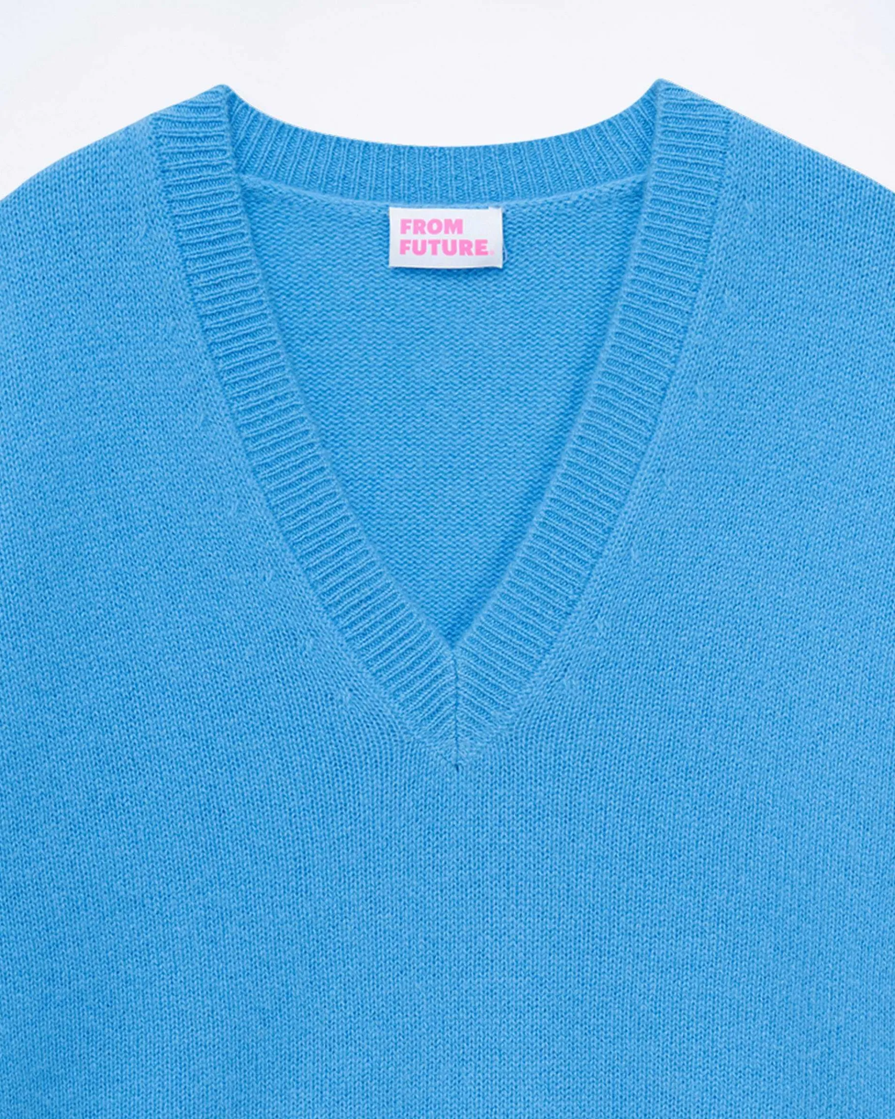 New FROM FUTURE Pull Col V Bandes Bicolores Manches Magic Blue