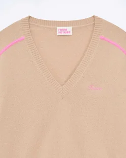Outlet FROM FUTURE Pull Col V Bandes Fines Future Tropical Camel