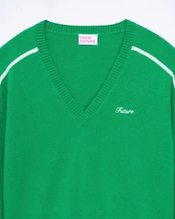 Best FROM FUTURE Pull Col V Bandes Fines Future Tropical Green