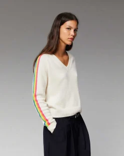 Sale FROM FUTURE Pull Col V Bandes Manches Multicolore Navy