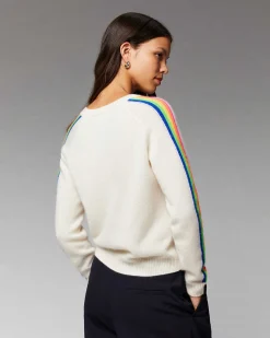 Sale FROM FUTURE Pull Col V Bandes Manches Multicolore Navy