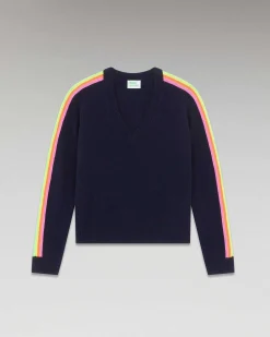 Best FROM FUTURE Pull Col V Bandes Manches Multicolore Navy