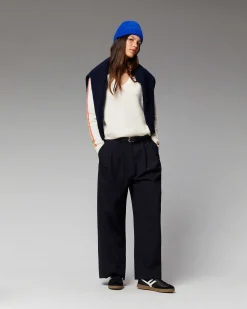 Clearance FROM FUTURE Pull Col V Bandes Manches Multicolore Ecru