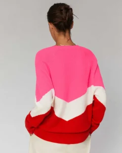 Sale FROM FUTURE Pull Col V Bandes Tricolore Leger Power Red