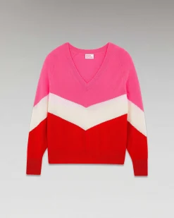 Sale FROM FUTURE Pull Col V Bandes Tricolore Leger Power Red
