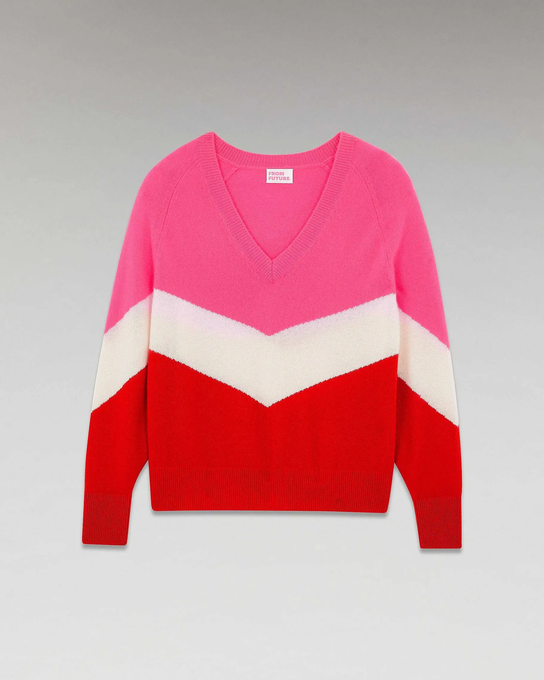 Sale FROM FUTURE Pull Col V Bandes Tricolore Leger Power Red