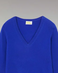 Hot FROM FUTURE Pull Col V Basique Pop Blue