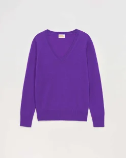 Hot FROM FUTURE Pull Col V Basique Violet Fluo
