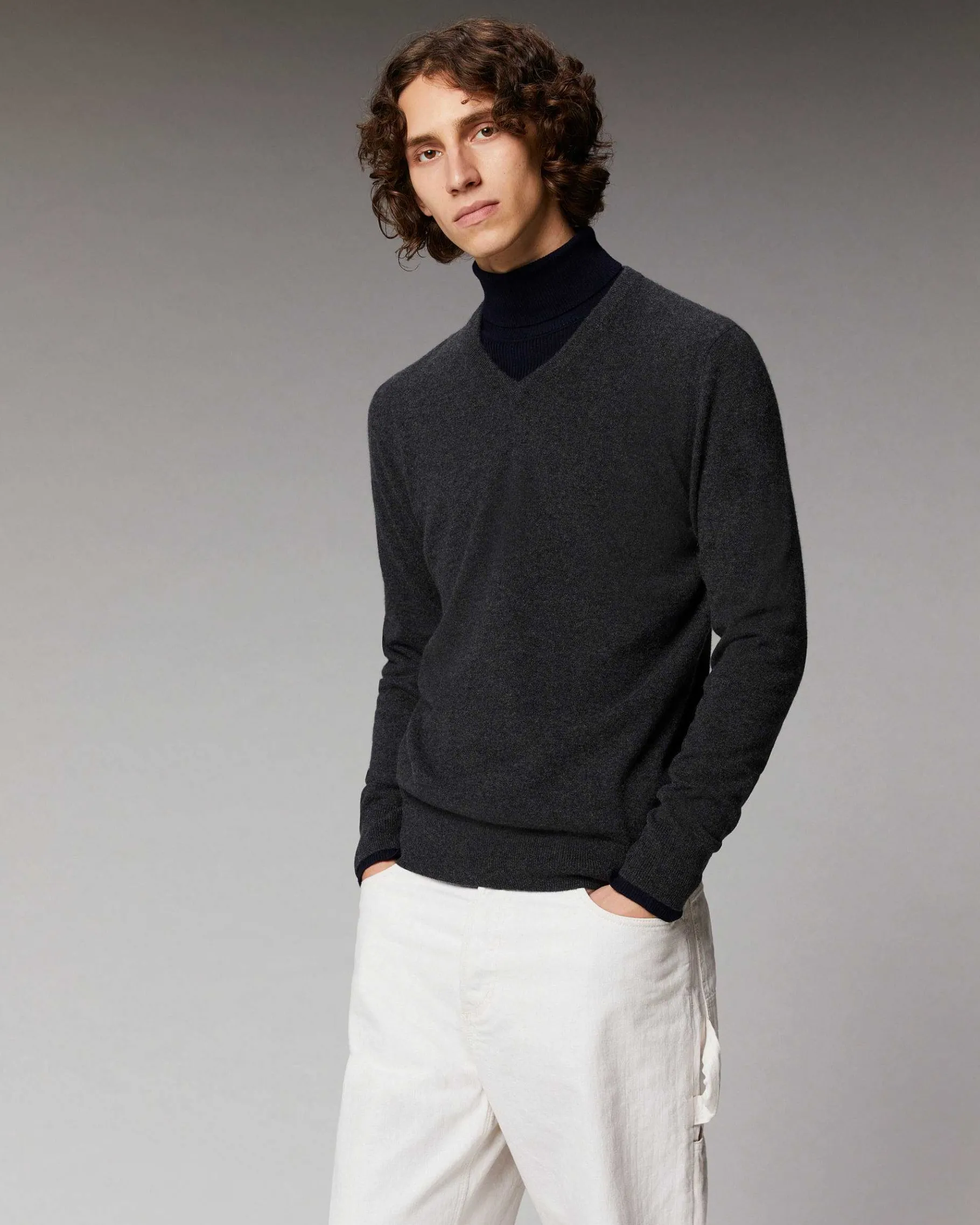 Hot FROM FUTURE Pull Col V Basique Anthracite