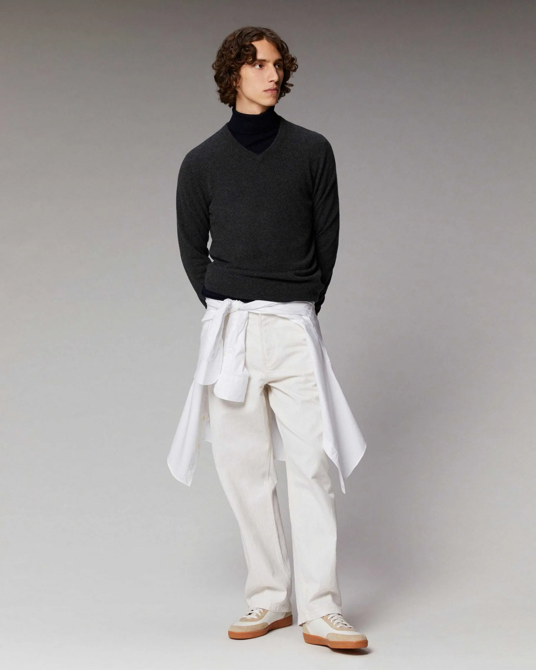 New FROM FUTURE Pull Col V Basique Anthracite