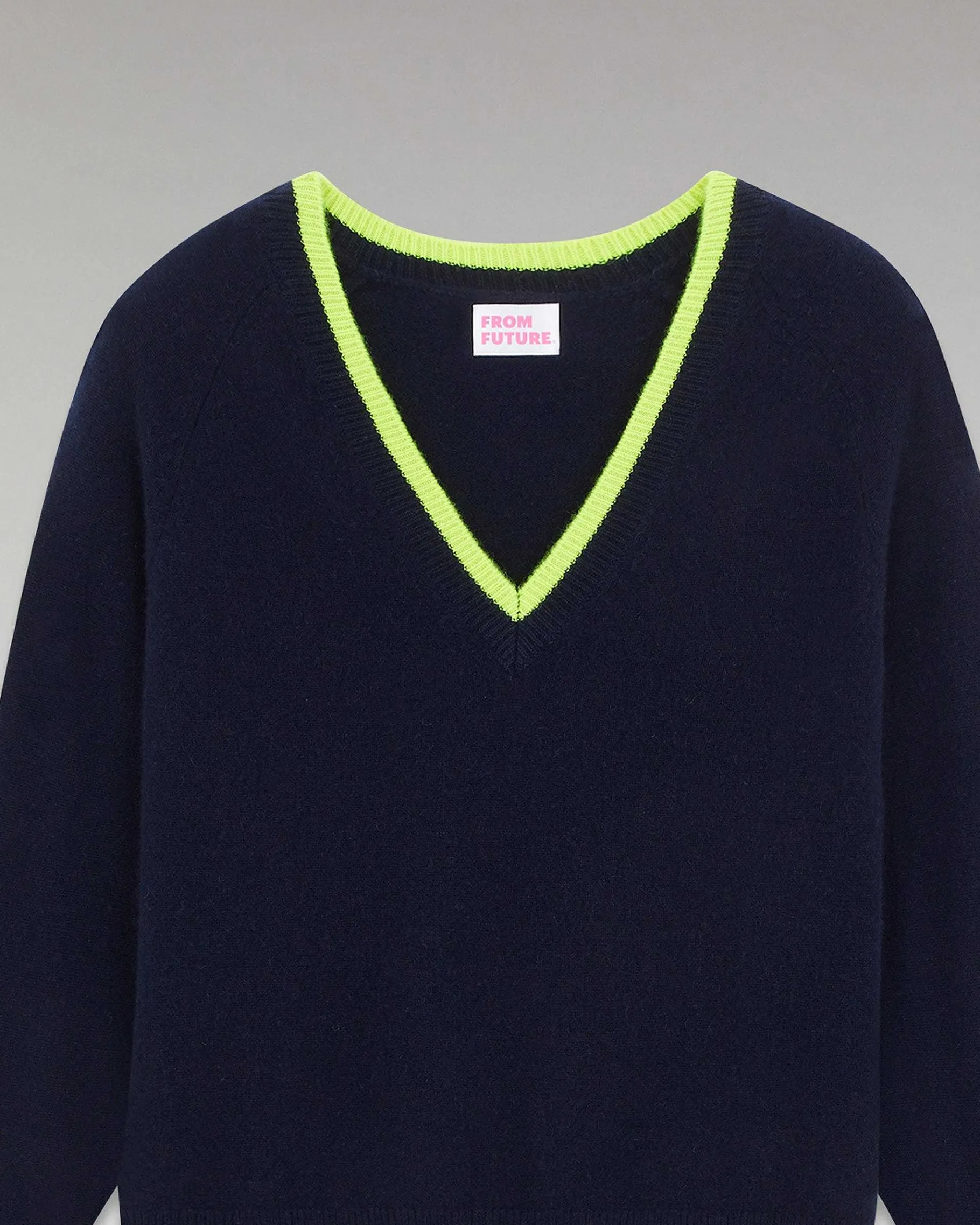 Best FROM FUTURE Pull Col V Liserets Contrastes Leger Navy
