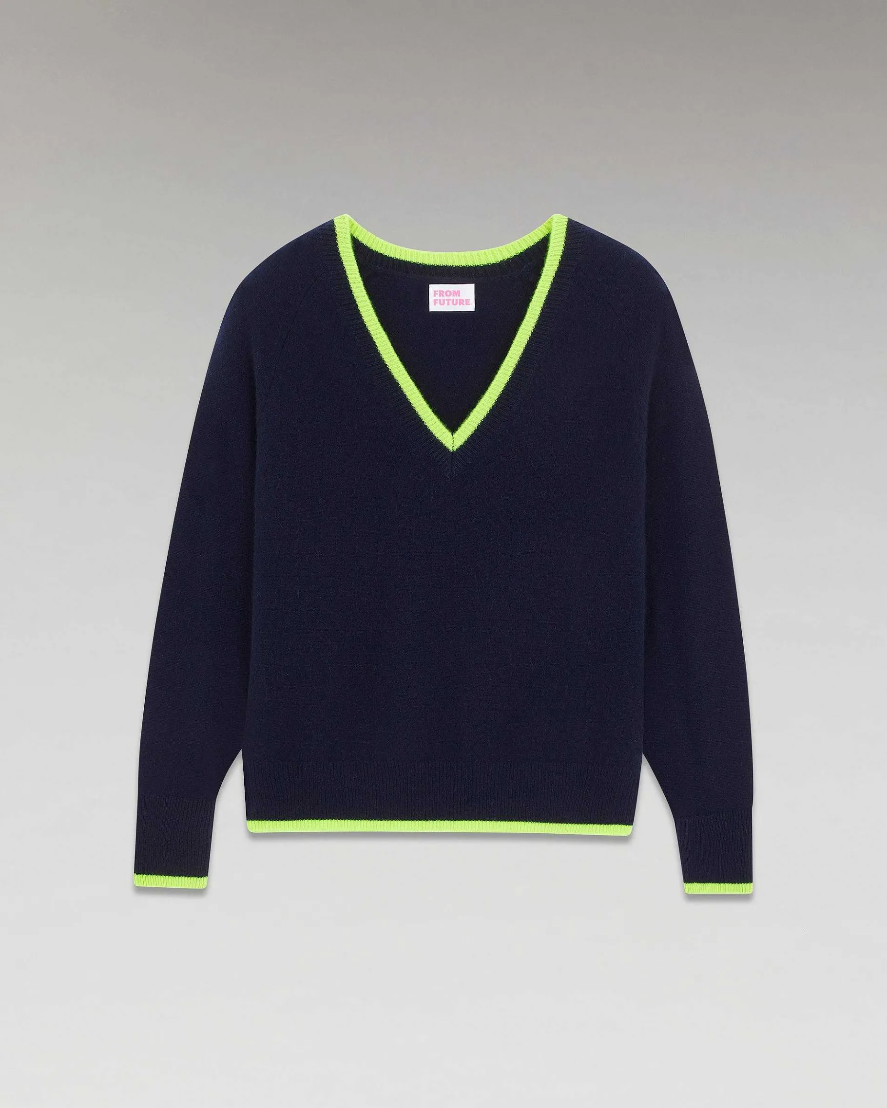 Best FROM FUTURE Pull Col V Liserets Contrastes Leger Navy