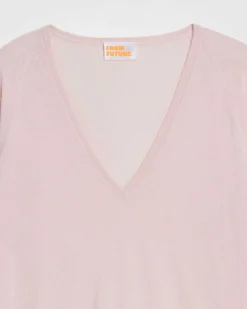 New FROM FUTURE Pull Col V Oversize Rose Poudre