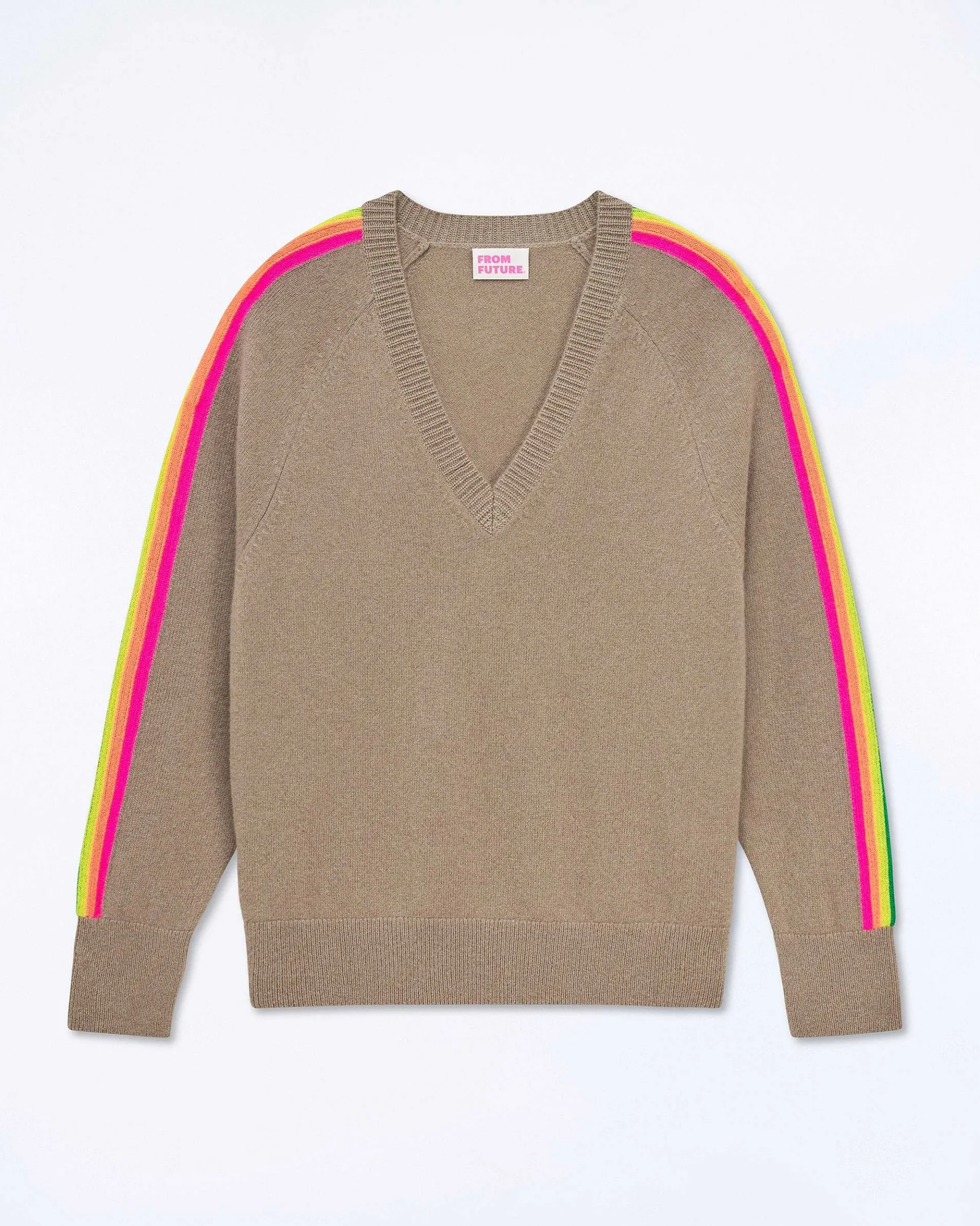 Online FROM FUTURE Pull Col V Oversize Bande Manches Multico Tropical Taupe
