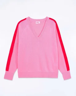 Best FROM FUTURE Pull Col V Oversize Bande Manches Light Surf Pink