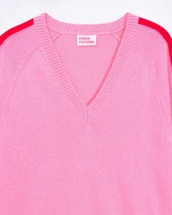 Best FROM FUTURE Pull Col V Oversize Bande Manches Light Surf Pink