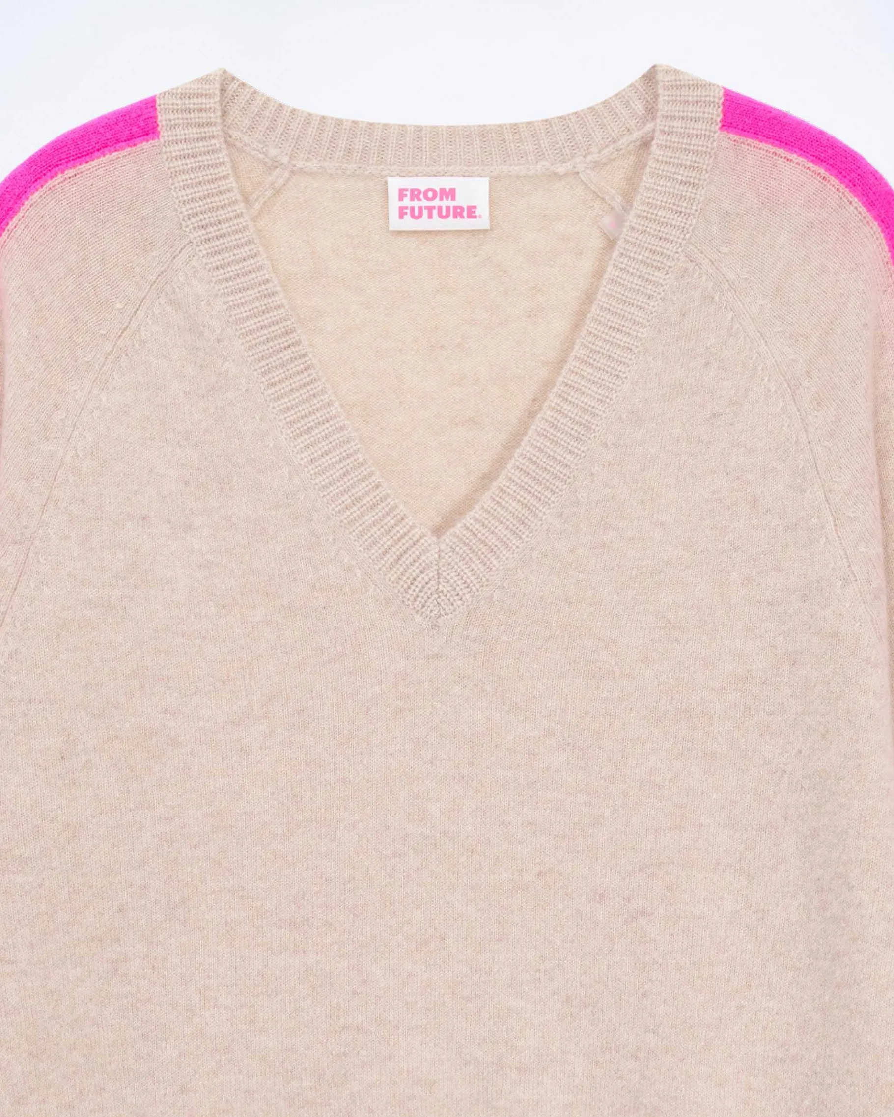 Best FROM FUTURE Pull Col V Oversize Bande Manches Light Beige Chine