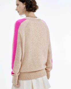 Best FROM FUTURE Pull Col V Oversize Bande Manches Light Beige Chine