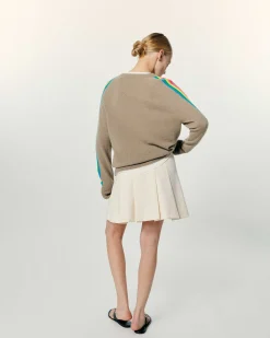 Clearance FROM FUTURE Pull Col V Oversize Bande Manches Multico Tropical Taupe