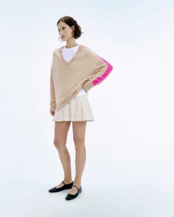 Clearance FROM FUTURE Pull Col V Oversize Bande Manches Light Beige Chine