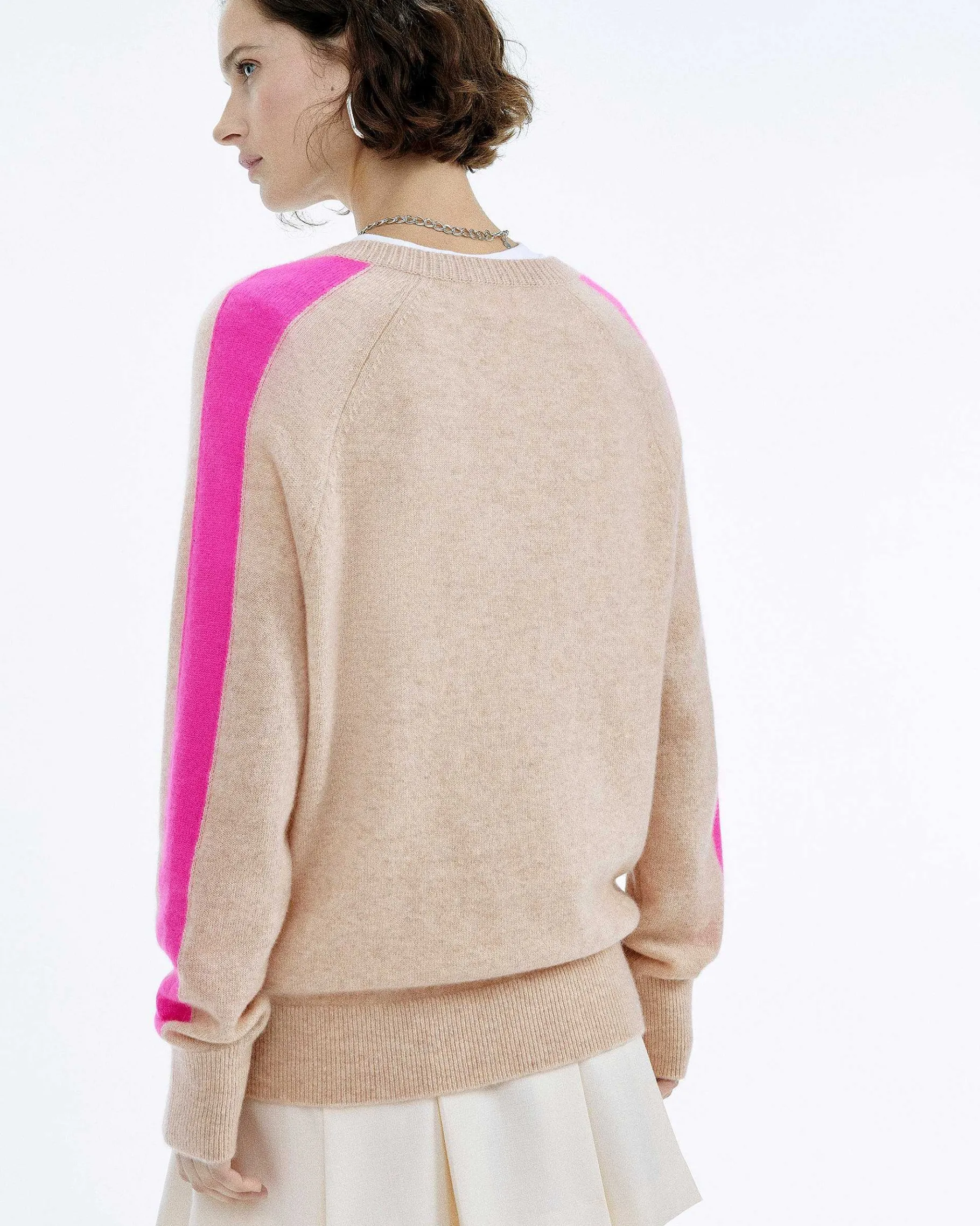 Clearance FROM FUTURE Pull Col V Oversize Bande Manches Light Beige Chine