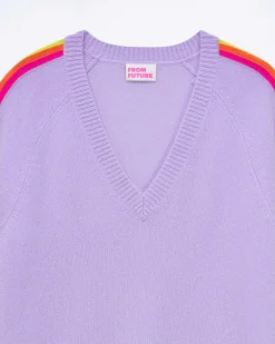 FROM FUTURE Pull Col V Oversize Bande Manches Multico Magic Lilac