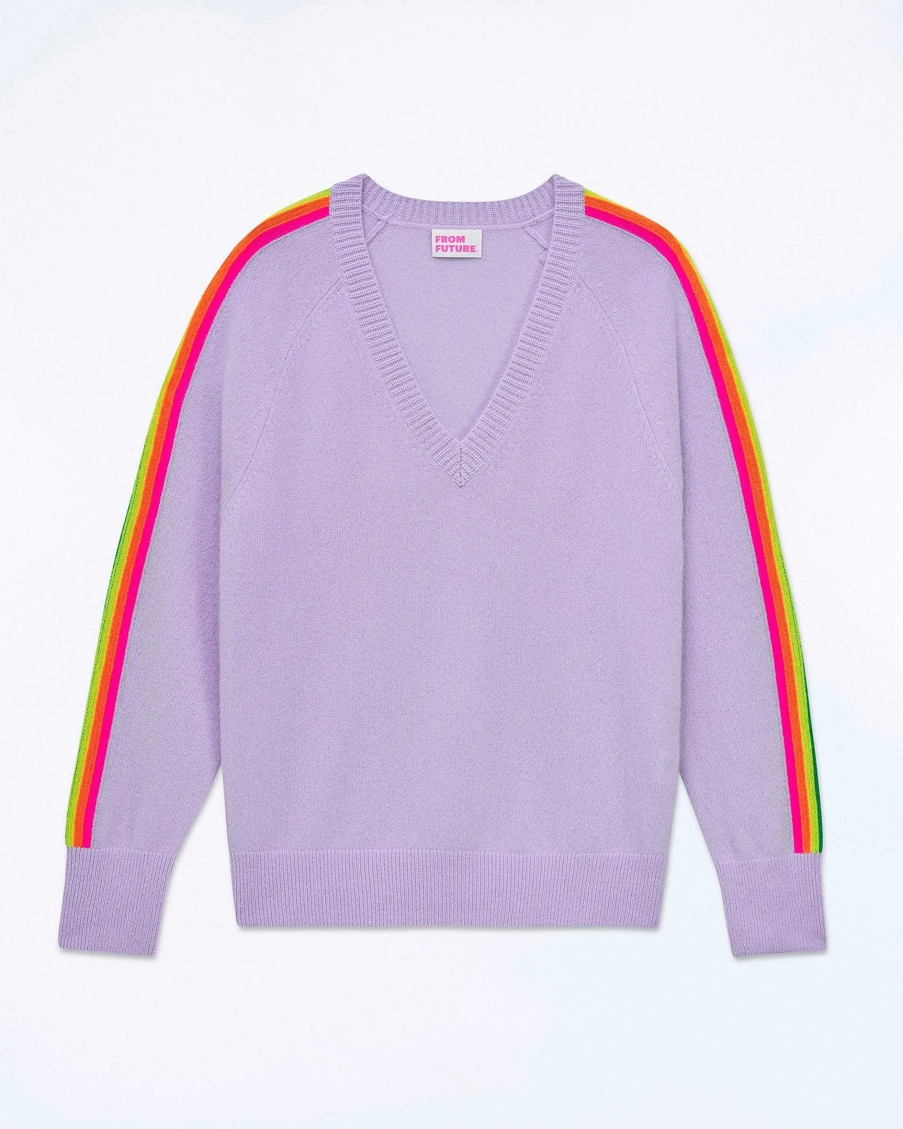 FROM FUTURE Pull Col V Oversize Bande Manches Multico Magic Lilac