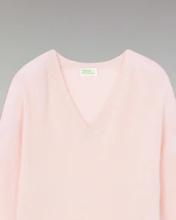 Hot FROM FUTURE Pull Col V Oversize Bandes Bicolore Leger Rose Poudre