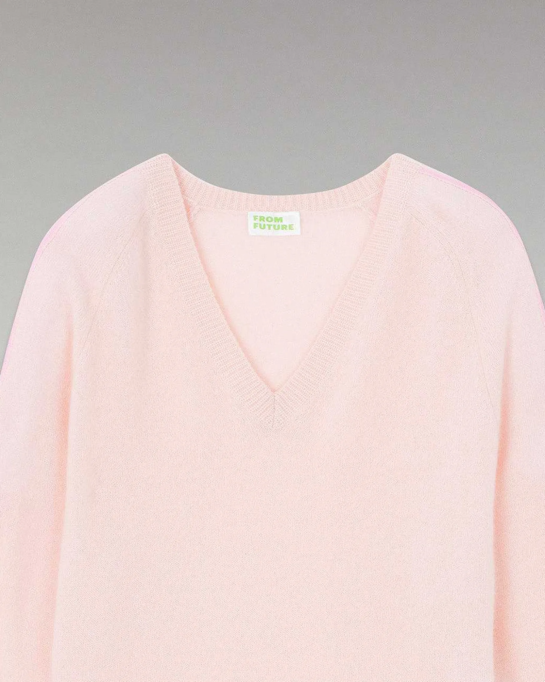 Hot FROM FUTURE Pull Col V Oversize Bandes Bicolore Leger Rose Poudre