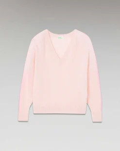 Hot FROM FUTURE Pull Col V Oversize Bandes Bicolore Leger Rose Poudre