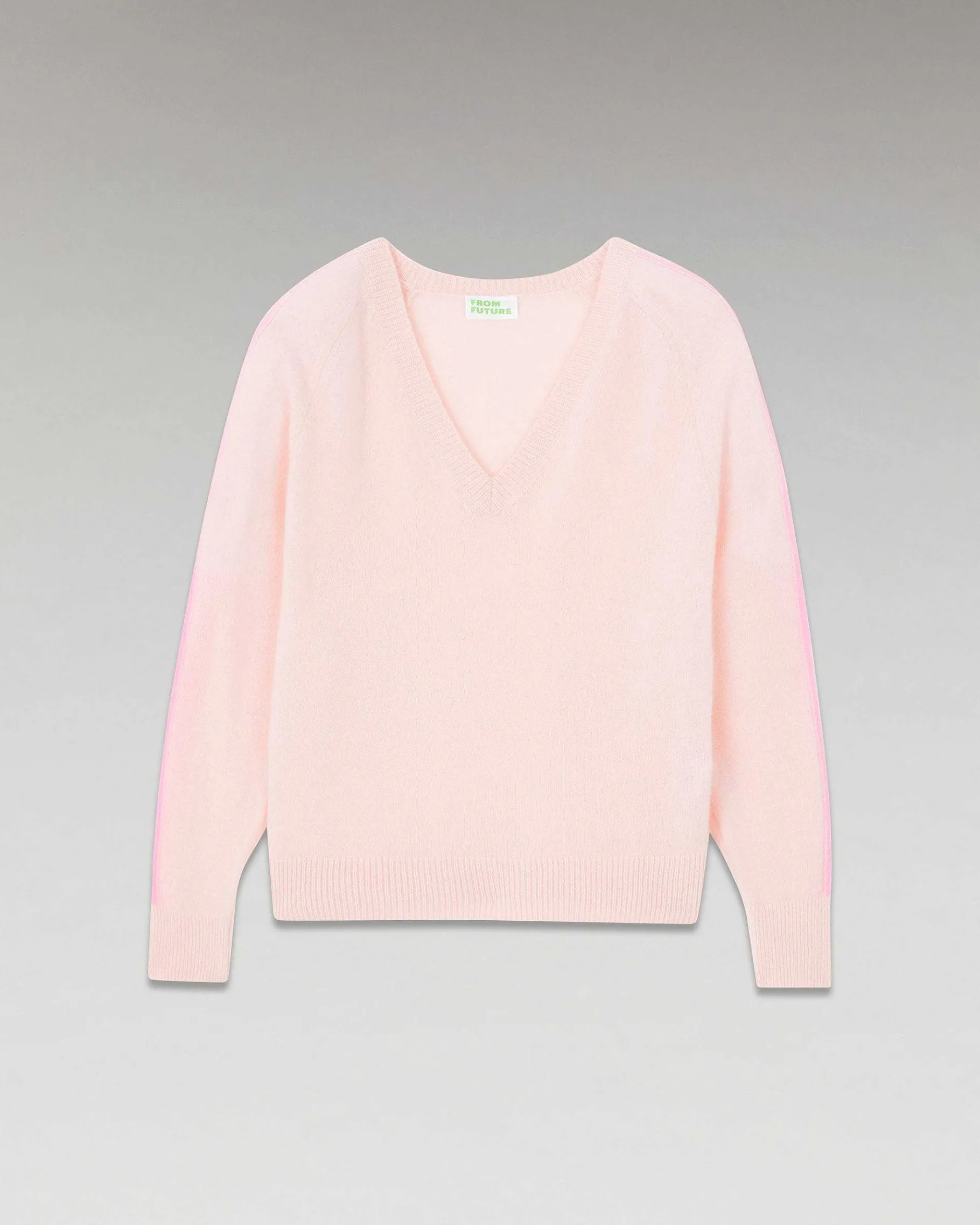 Hot FROM FUTURE Pull Col V Oversize Bandes Bicolore Leger Rose Poudre