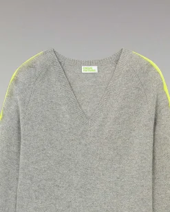 Online FROM FUTURE Pull Col V Oversize Bandes Bicolore Leger Gris Chine Fonce