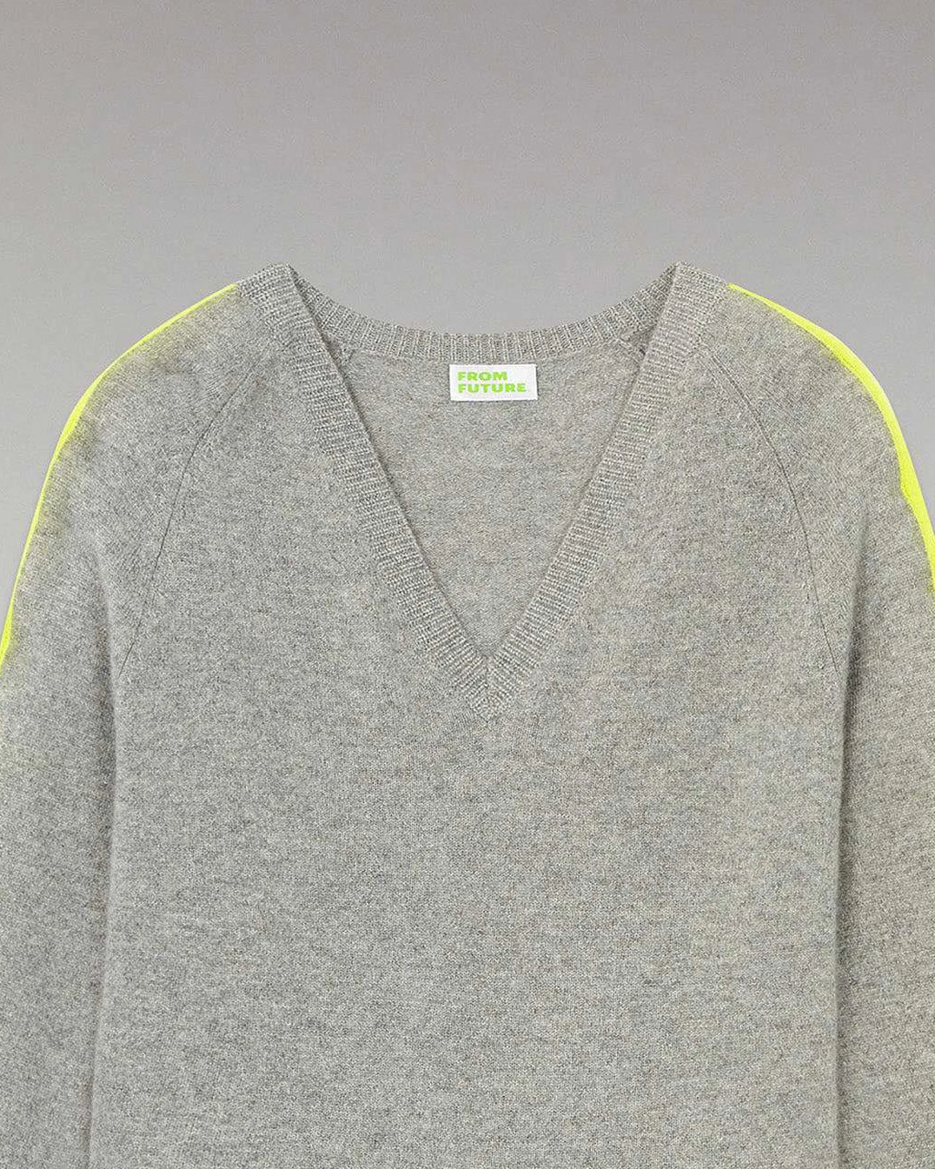 Online FROM FUTURE Pull Col V Oversize Bandes Bicolore Leger Gris Chine Fonce