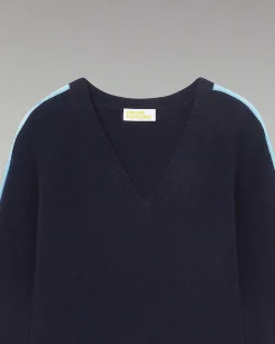 Online FROM FUTURE Pull Col V Oversize Bandes Bicolore Leger Navy