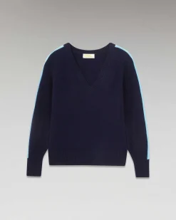 Online FROM FUTURE Pull Col V Oversize Bandes Bicolore Leger Navy