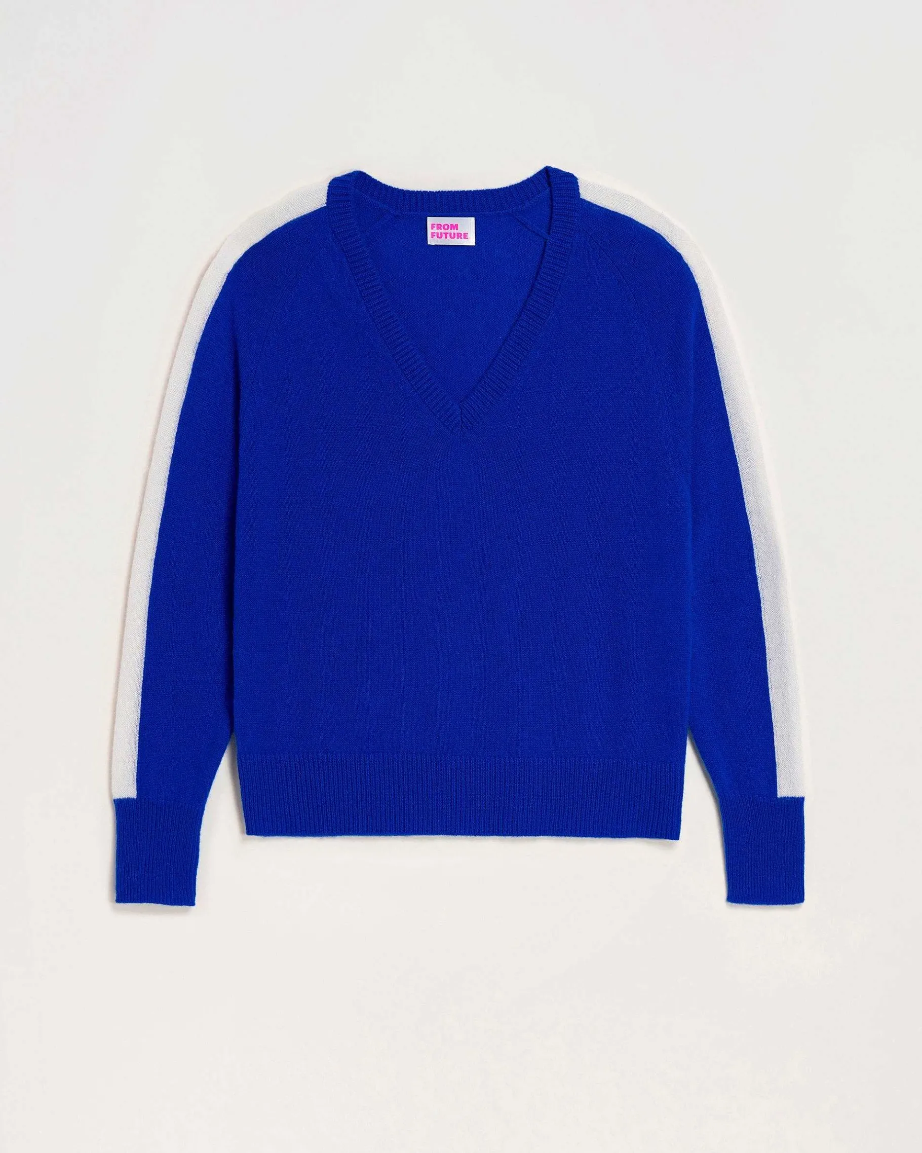 Best FROM FUTURE Pull Col V Oversize Bandes Bicolore Leger Electric Blue