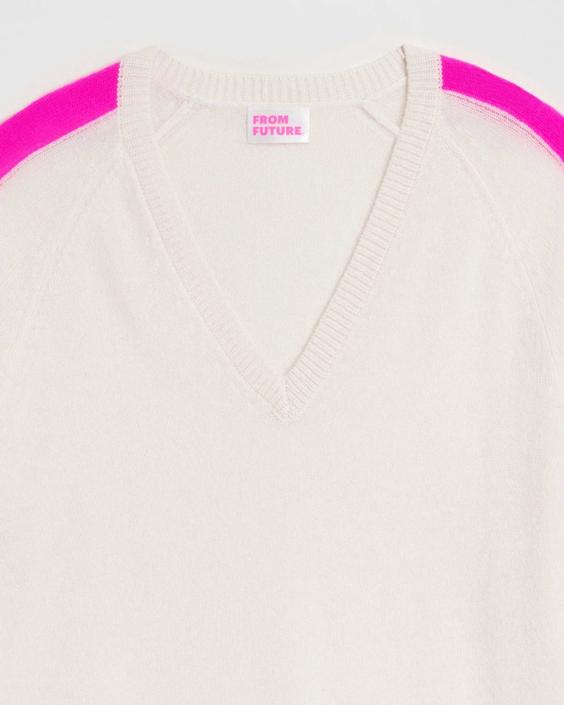Best FROM FUTURE Pull Col V Oversize Bandes Bicolore Leger Ecru