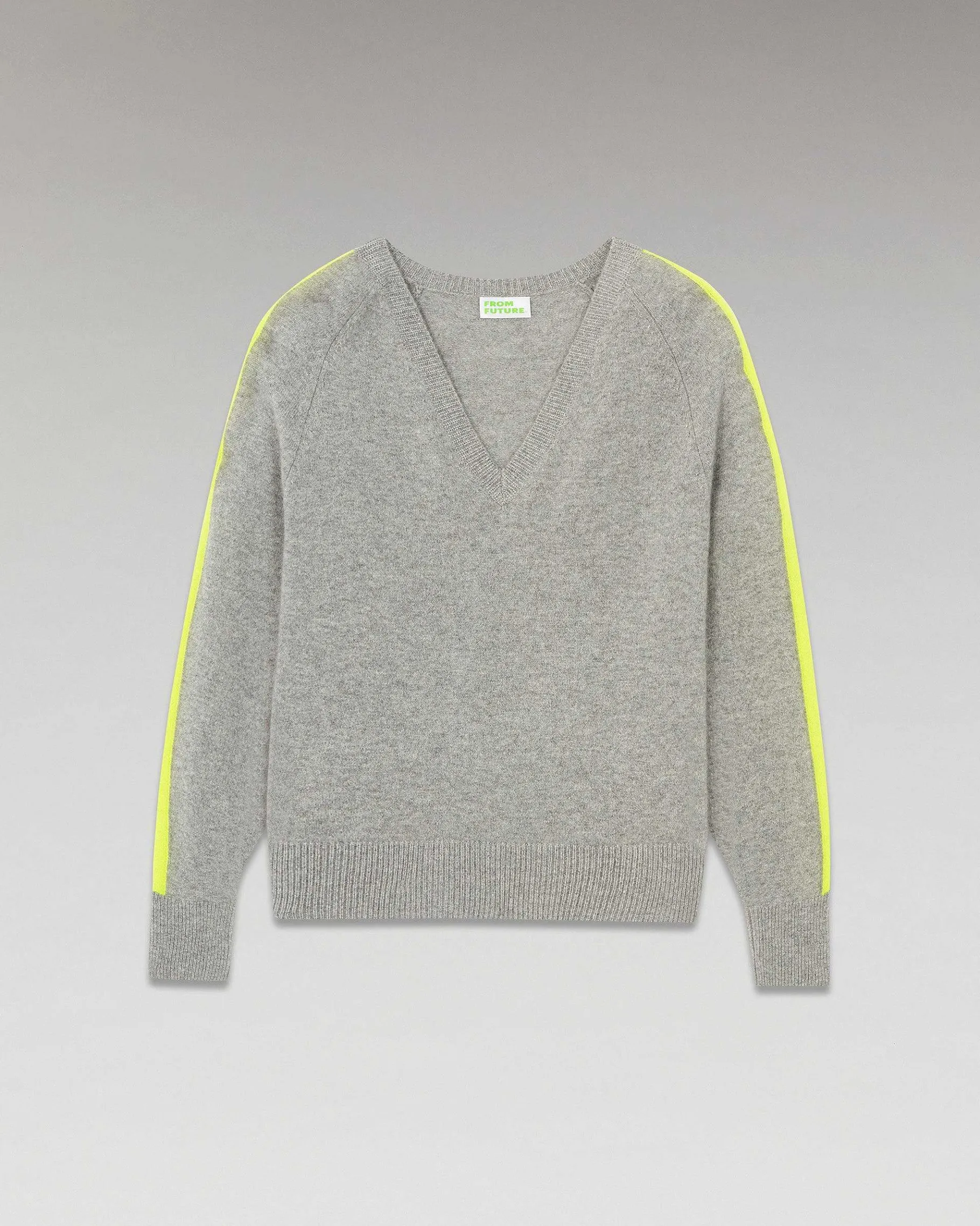 Hot FROM FUTURE Pull Col V Oversize Bandes Bicolore Leger Gris Chine Fonce