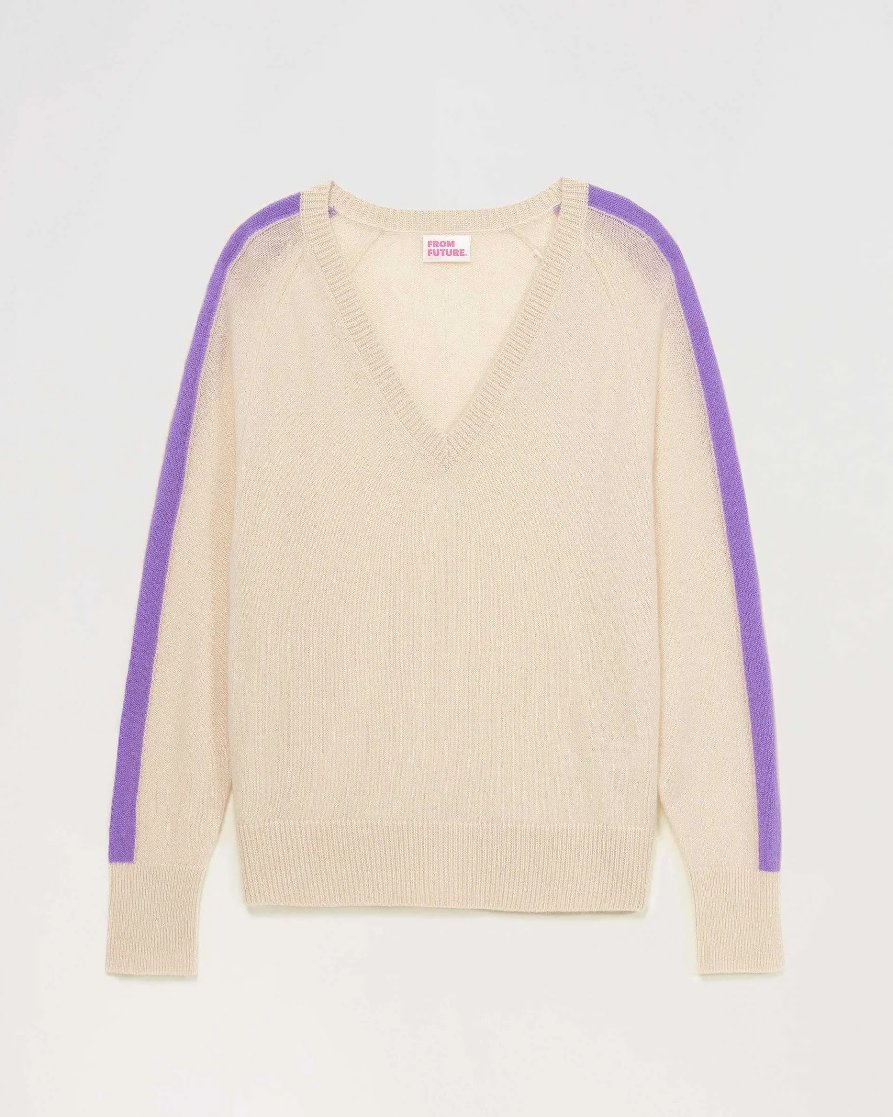Hot FROM FUTURE Pull Col V Oversize Bandes Bicolore Leger Sable