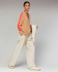 Sale FROM FUTURE Pull Col V Oversize Bandes Bicolore Leger Electric Blue