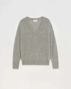 Discount FROM FUTURE Pull Col V Oversize Leger Gris Chine Fonce