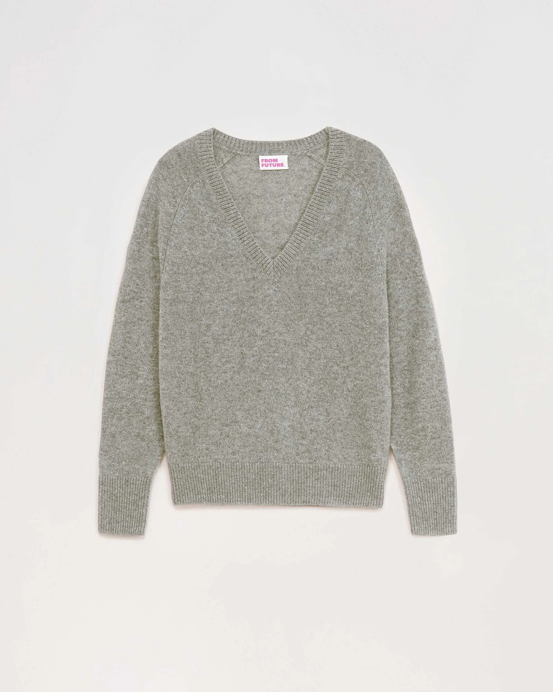 Discount FROM FUTURE Pull Col V Oversize Leger Gris Chine Fonce