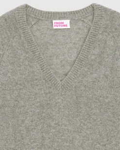 Clearance FROM FUTURE Pull Col V Oversize Leger Gris Chine Fonce