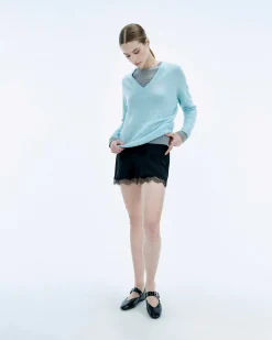 New FROM FUTURE Pull Col V Oversize Light Gris Chine Fonce