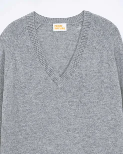 New FROM FUTURE Pull Col V Oversize Light Gris Chine Fonce