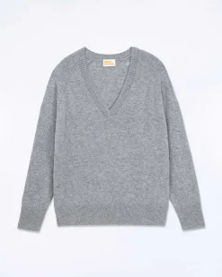 FROM FUTURE Pull Col V Oversize Light Gris Chine Fonce