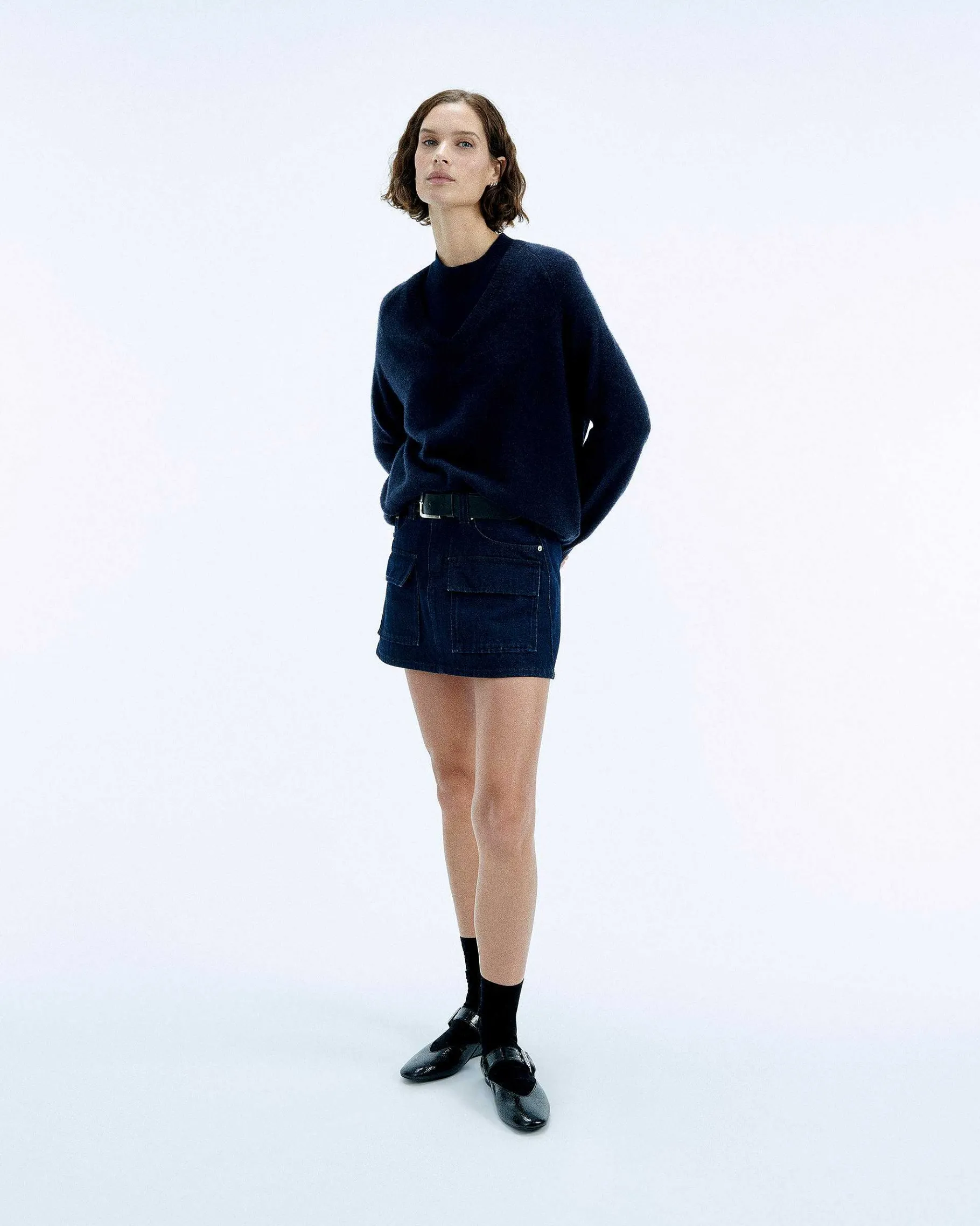 Best FROM FUTURE Pull Col V Oversize Light Navy Chine
