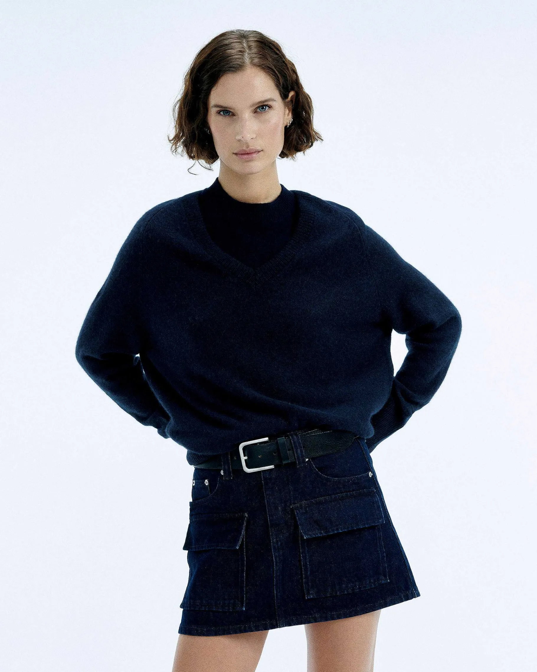 Best FROM FUTURE Pull Col V Oversize Light Navy Chine